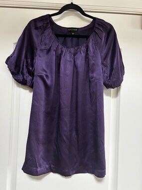 Dialogue Women's 100% Silk Top Sz L Puff Short Sleeve Polyester Lining V Neck